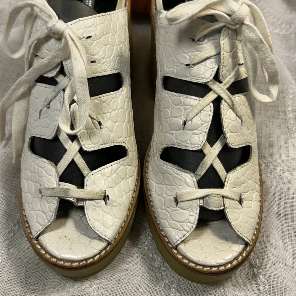TBA To Be Announced leather lace up heeled sandals